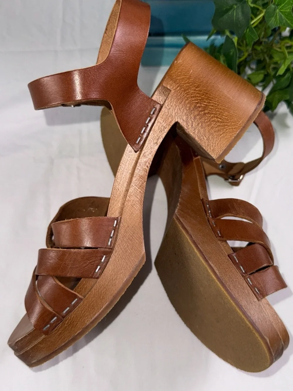 Swedish Hasbeens EU38 Clogs Sandals Cross Strap, Debutante Kringlan Heel Leather